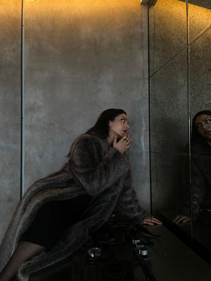 The Opulent Embrace | Women's Extended Faux Fur Coat - Negative Apparel