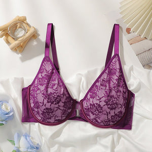 The Regal Comfort | Plus Size Front - Closure Lace Gather Bra - Negative Apparel