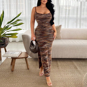 The Retro Drift | Y2K Variegated Knit Maxi Dress - Negative Apparel