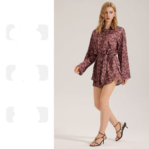 The Retro Geometry | Women's Satin Long - Sleeve Geometric Print Short Pajama Set - Negative Apparel