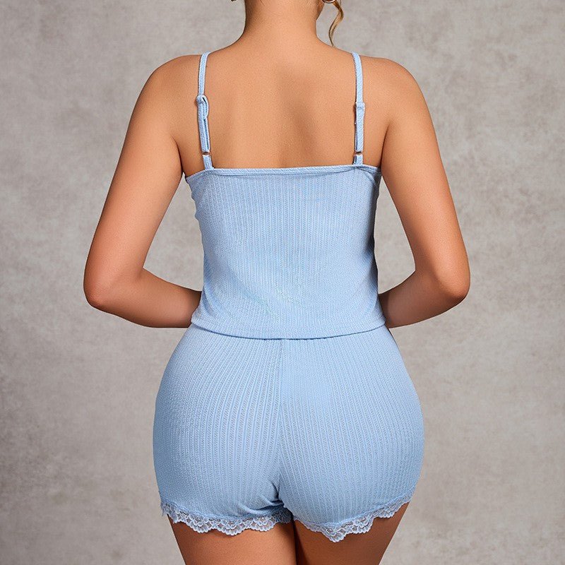 The Ribbed Breeze | Solid Color Strap Cami & Shorts Sleep Set - Negative Apparel