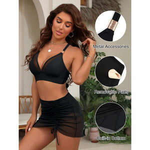 The Riviera Sculpt | High - Waist Mesh Skirted Bikini - Negative Apparel