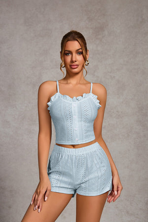 The Ruffle Allure | Solid Color Strap Cami & Shorts Sleep Set - Negative Apparel