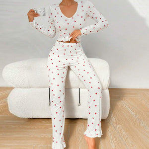 The Ruffle Charm | Solid Color Long - Sleeve Top & Pants Pajama Set - Negative Apparel
