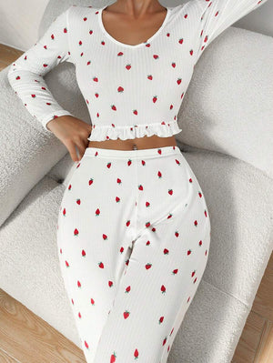 The Ruffle Charm | Solid Color Long - Sleeve Top & Pants Pajama Set - Negative Apparel