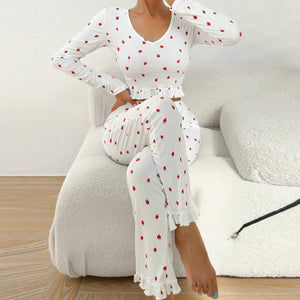 The Ruffle Charm | Solid Color Long - Sleeve Top & Pants Pajama Set - Negative Apparel
