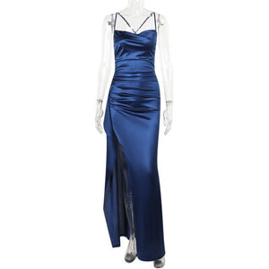 The Satin Bloom | Women's Floral Print Suspender Split Maxi Dress - Negative Apparel