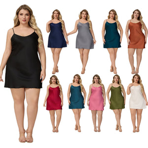 The Satin Charm | Solid Color Strap Mini Satin Sleep Dress - Negative Apparel
