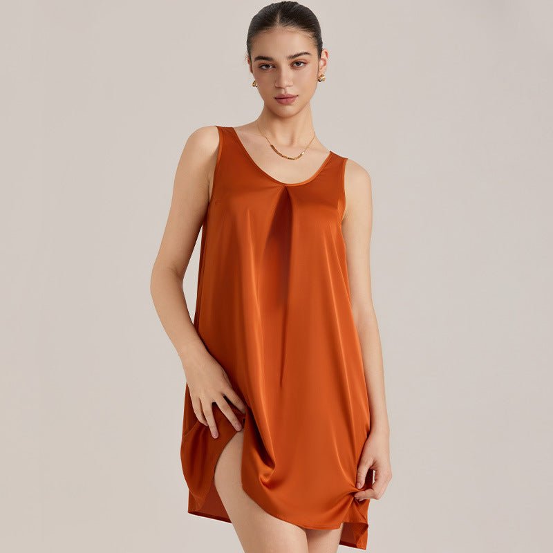 The Satin Charm | Solid Color V - Neck Sleeveless Satin Midi Sleep Dress - Negative Apparel