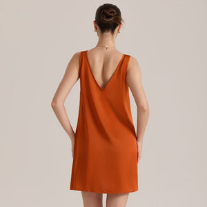 The Satin Charm | Solid Color V - Neck Sleeveless Satin Midi Sleep Dress - Negative Apparel