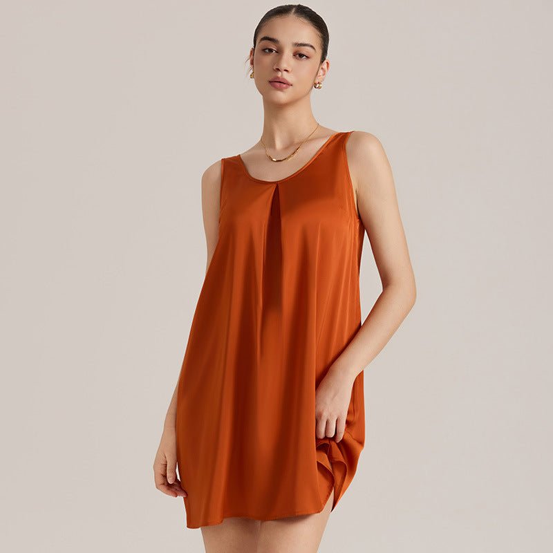 The Satin Charm | Solid Color V - Neck Sleeveless Satin Midi Sleep Dress - Negative Apparel