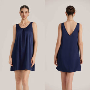 The Satin Charm | Solid Color V - Neck Sleeveless Satin Midi Sleep Dress - Negative Apparel