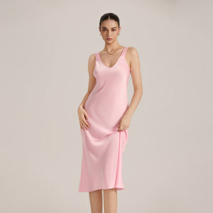 The Satin Desire | Solid Color V - Neck Sleeveless Satin Maxi Slip Sleep Dress - Negative Apparel