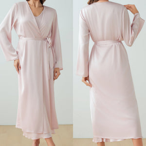 The Satin Elegance | Solid Color Long - Sleeve Slip Dress & Robe Two - Piece Set - Negative Apparel
