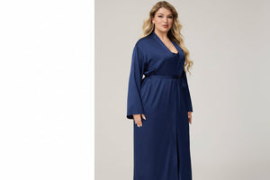 The Satin Seduction | Women's Plus - Size Long - Sleeve Satin Robe & Chemise Set - Negative Apparel
