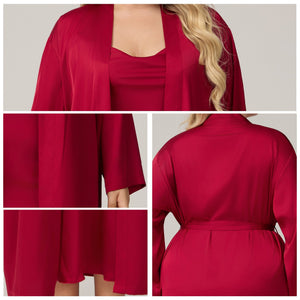 The Satin Seduction | Women's Plus - Size Long - Sleeve Satin Robe & Chemise Set - Negative Apparel