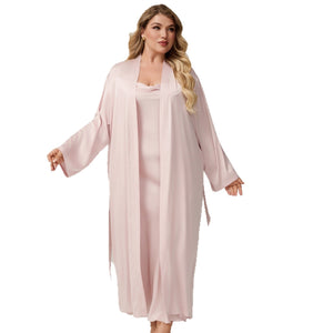 The Satin Seduction | Women's Plus - Size Long - Sleeve Satin Robe & Chemise Set - Negative Apparel