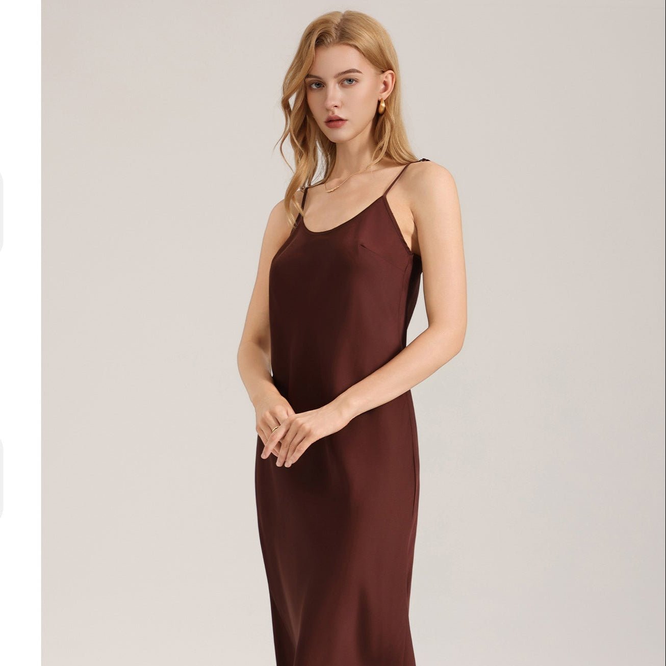 The Satin Serenity | Solid Color Tie - Strap Maxi Satin Slip Sleep Dress - Negative Apparel