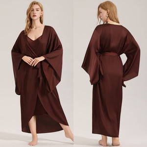 The Satin Whisper | Solid Color Satin Robe & Slip Dress Two - Piece Set - Negative Apparel