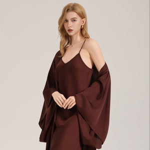 The Satin Whisper | Solid Color Satin Robe & Slip Dress Two - Piece Set - Negative Apparel