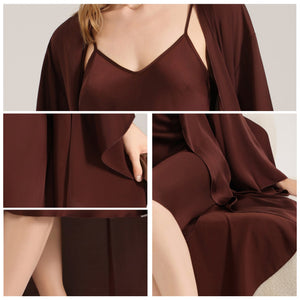 The Satin Whisper | Solid Color Satin Robe & Slip Dress Two - Piece Set - Negative Apparel