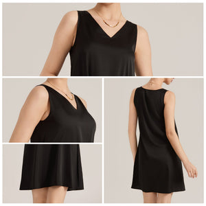 The Satin Whisper | Women's V - Neck Satin Suspender Midi Nightdress - Negative Apparel