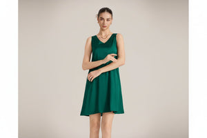 The Satin Whisper | Women's V - Neck Satin Suspender Midi Nightdress - Negative Apparel