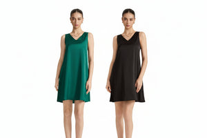 The Satin Whisper | Women's V - Neck Satin Suspender Midi Nightdress - Negative Apparel