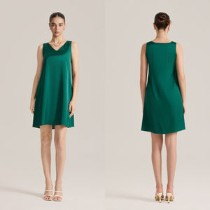 The Satin Whisper | Women's V - Neck Satin Suspender Midi Nightdress - Negative Apparel