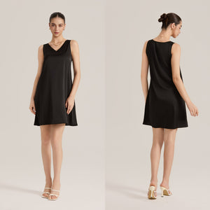 The Satin Whisper | Women's V - Neck Satin Suspender Midi Nightdress - Negative Apparel