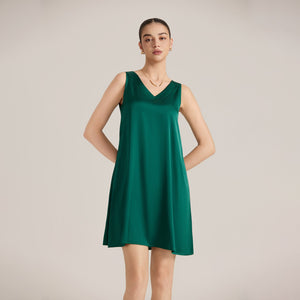 The Satin Whisper | Women's V - Neck Satin Suspender Midi Nightdress - Negative Apparel