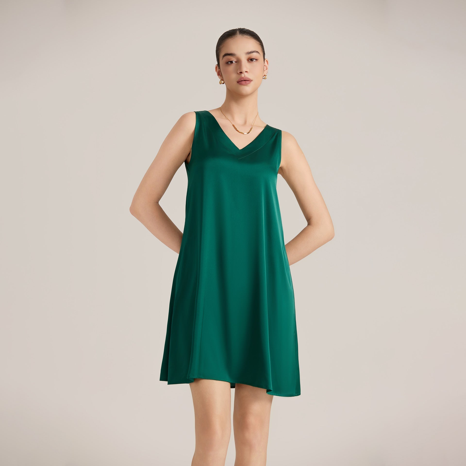 The Satin Whisper | Women's V - Neck Satin Suspender Midi Nightdress - Negative Apparel