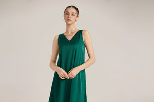 The Satin Whisper | Women's V - Neck Satin Suspender Midi Nightdress - Negative Apparel