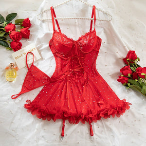 The Scarlet Muse | French Lace & Sequin Mesh Nightgown - Negative Apparel