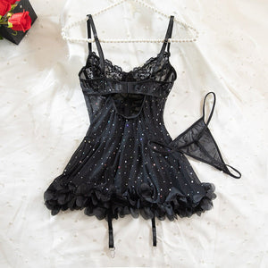 The Scarlet Muse | French Lace & Sequin Mesh Nightgown - Negative Apparel
