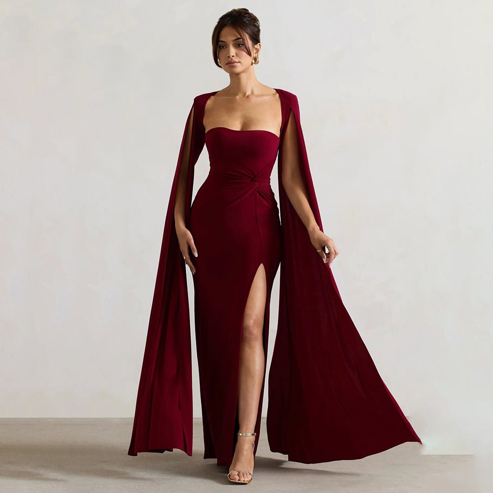 The Scarlet Siren | Women's Square Collar High - Split Long - Sleeve Maxi Dress - Negative Apparel