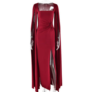 The Scarlet Siren | Women's Square Collar High - Split Long - Sleeve Maxi Dress - Negative Apparel