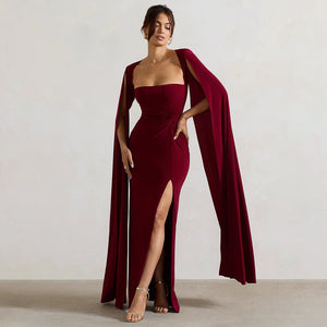 The Scarlet Siren | Women's Square Collar High - Split Long - Sleeve Maxi Dress - Negative Apparel