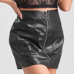 The Shadow Leather Mini | Women's PU Spliced High - Waist Short Skirt - Negative Apparel