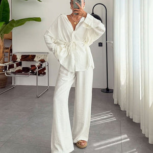 The Soft Whisper Set | Women's Long - Sleeve Button - Down Pajama Set - Negative Apparel