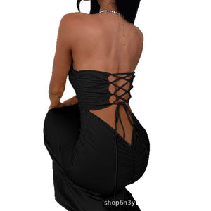 The Velvet Allure | Women's Sleeveless Low - Neck Bodycon Maxi Dress - Negative Apparel