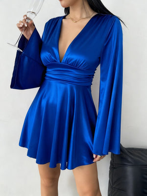 The Velvet Autumn | Women's Long - Sleeve V - Neck A - Line Midi Dress - Negative Apparel