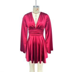 The Velvet Autumn | Women's Long - Sleeve V - Neck A - Line Midi Dress - Negative Apparel
