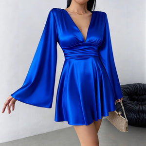The Velvet Autumn | Women's Long - Sleeve V - Neck A - Line Midi Dress - Negative Apparel