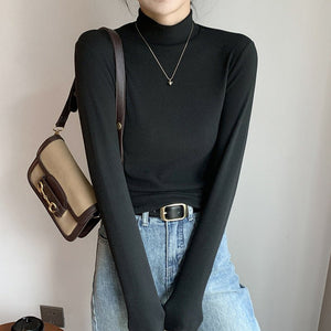 The Velvet Embrace | Solid Color Semi - Turtleneck Double - Sided German Velvet Pullover - Negative Apparel