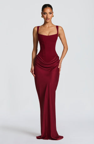 The Velvet Siren | Women's Long - Sleeve Fishbone Slim - Fit Cami Maxi Dress - Negative Apparel