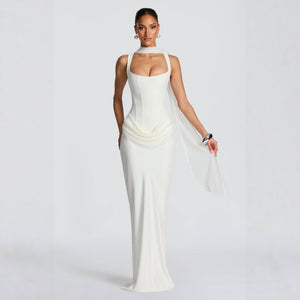 The Velvet Siren | Women's Long - Sleeve Fishbone Slim - Fit Cami Maxi Dress - Negative Apparel