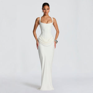 The Velvet Siren | Women's Long - Sleeve Fishbone Slim - Fit Cami Maxi Dress - Negative Apparel