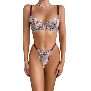 The Vintage Muse | French Lace Printed Mesh Lingerie Set - Negative Apparel