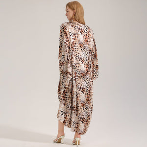The Wild Luxe | Leopard Print Satin Long Robe Sleepwear - Negative Apparel